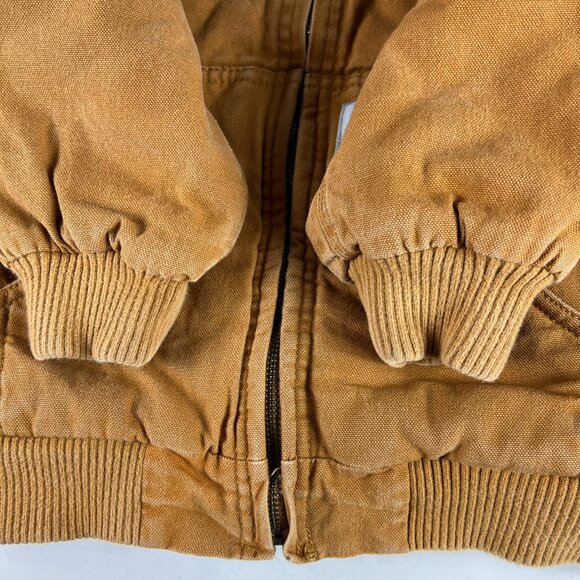 Carhartt Duck Canvas Quilted Jacket Youth Small 7-8 Tan Full Zip Hooded Bomber - Picture 3 of 16